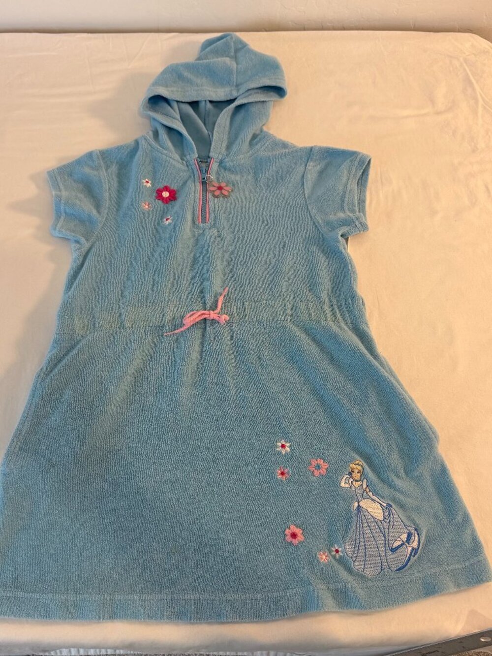 Disney Store Cinderella Hooded Terry Cloth Cover Up Dress Girls Blue Zip Floral
